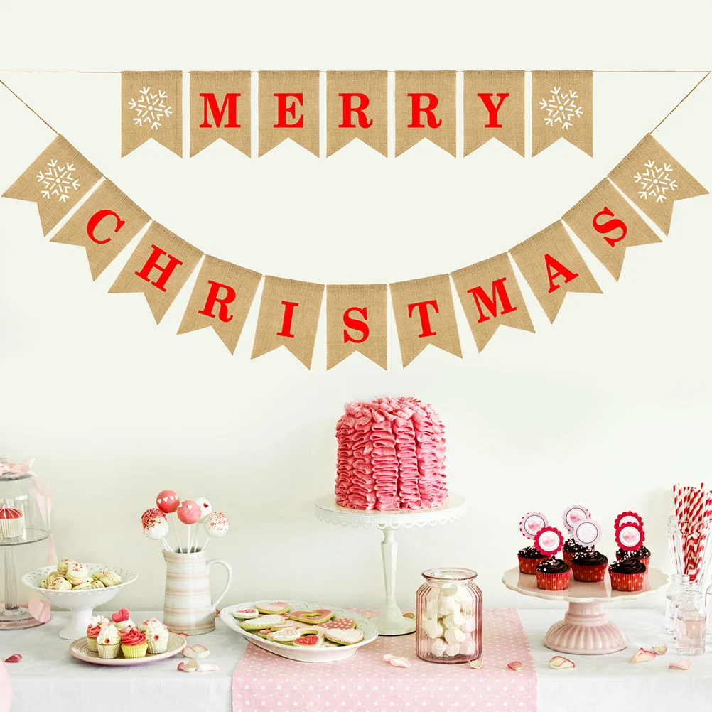 عيد ميلاد سعيد رسالة راية الخيش ندفة الثلج نمط الكتان الرايات الطرف الديكور عيد الميلاد سحب العلم في الهواء الطلق استخدام داخلي