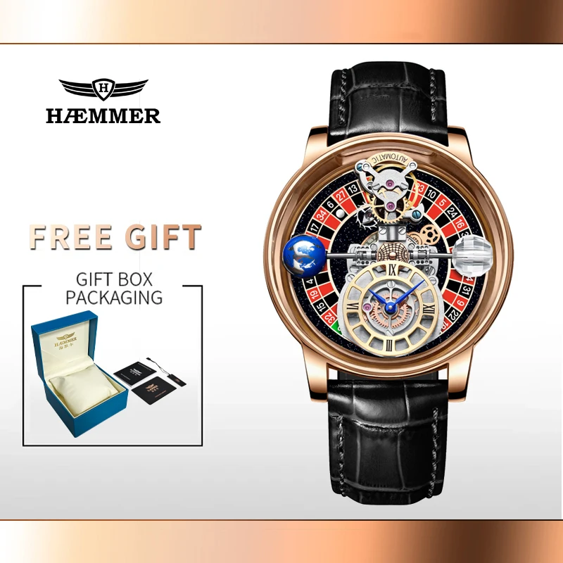 

2024 HAEMMER Fashion Men's Watch Transparent Case Design Men's Leather Quartz Gaming Plate Watch Jacob Relogio Waterproof