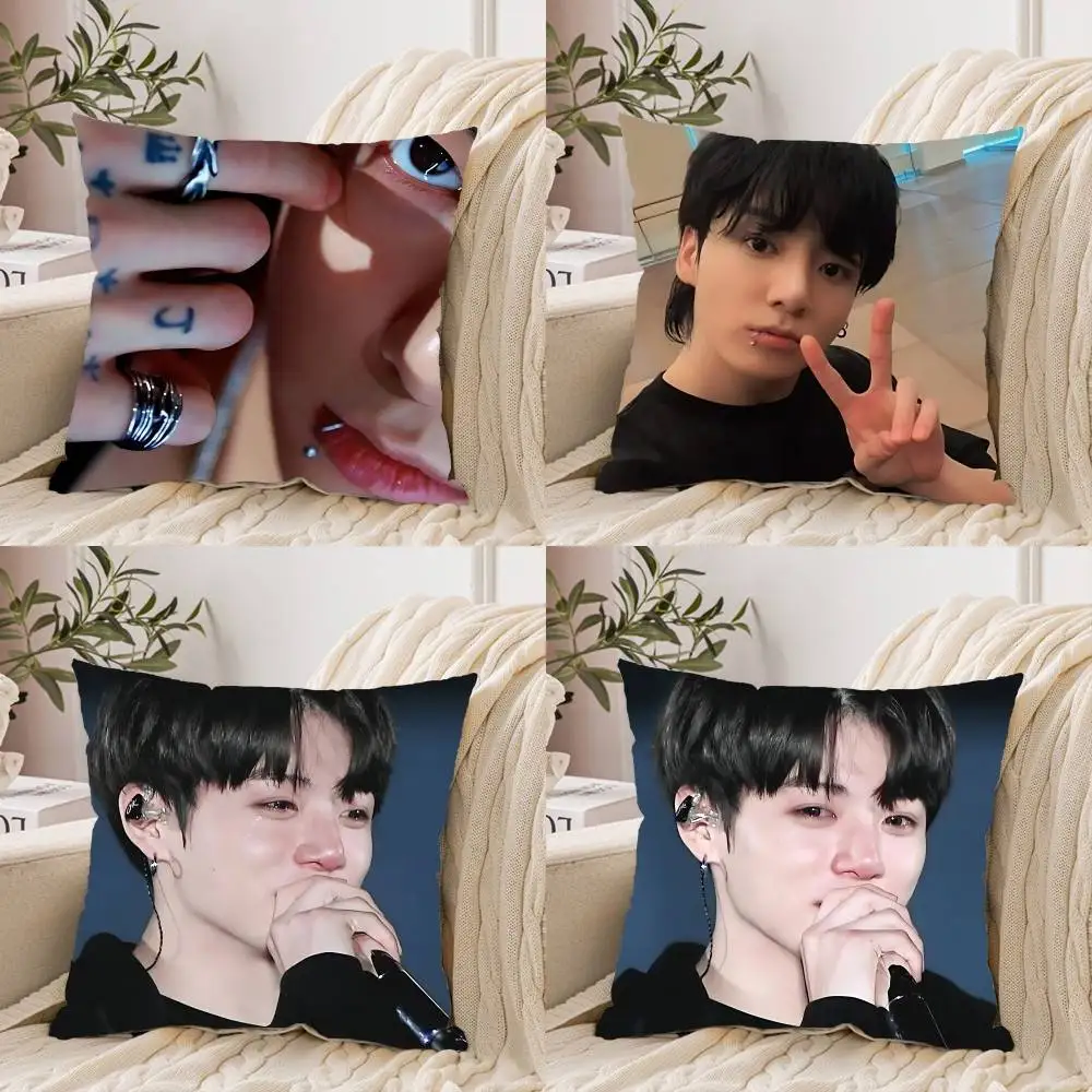 أغطية وسائد مربعة لطيفة قابلة للتخصيص من IdolJ-jung-k-kooks، أنيقة وناعمة، مثالية للأسرة والسيارات والأرائك.