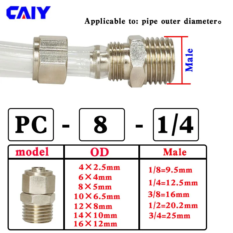 Pneumatic Hose Connector OD PC 4 6 8 10 12 16mm To M5 1/8\