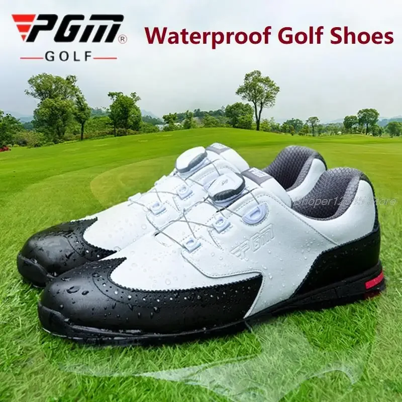 Pgm Genuine Leather Golf Shoes Mens Waterproof Sneaker England Style Anti-Skid Spikes Shoes Male Casual Bussiness Footwear 39-45