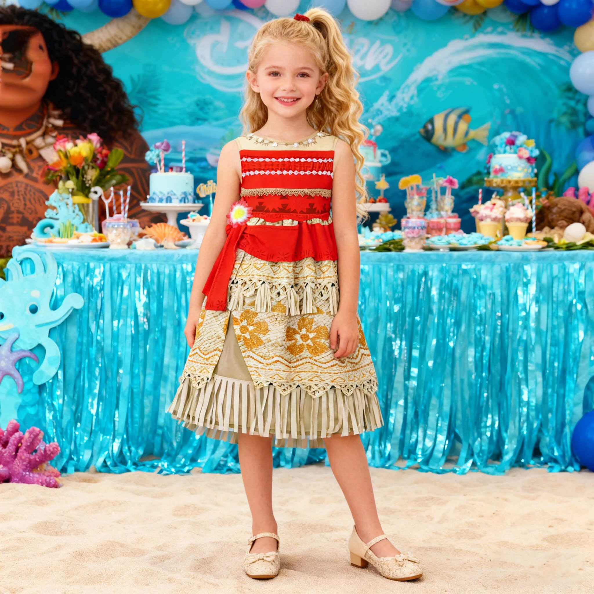 Sommer Moana Vaiana Ozean Abenteuer Party Kleid für Mädchen Cartoon Polynesian Stil Vaiana Prinzessin Mädchen Kleid Halloween Kostüm
