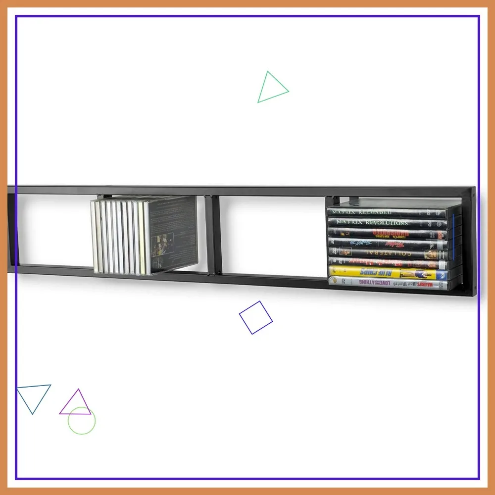 

34-дюймовая настенная полка для хранения компакт-дисков и DVD, металлический черный органайзер для видеоигр и коллекций