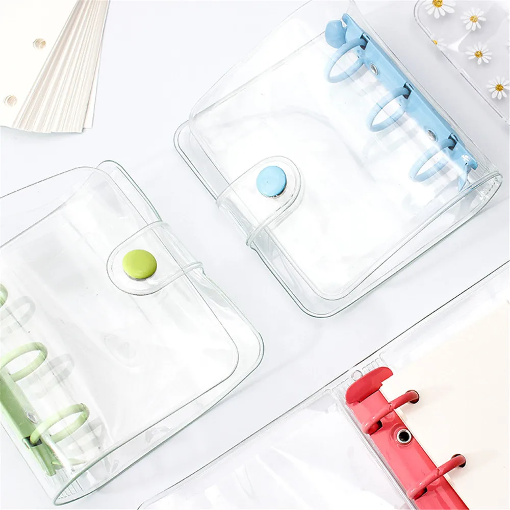 Mini Cute Transparent PVC Loose-leaf Notebook 3 Hole Binder Ring Coil Hand Book Shell Card Holder Office Kawaii Stationery
