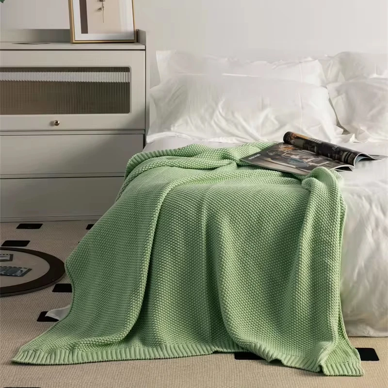 

Solid Soft and Comfortable 100% Cotton Knitted Throw Blanket for Winter Home Decoration Sofa and Hotel AY