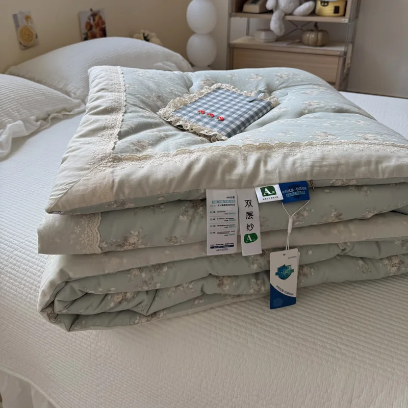 

Одеяло из чистого хлопка с цветочным узором, двухслойное, для осени и зимы, в стиле кантри, всесезонное, полностью хлопковое, для одного человека, для общежития