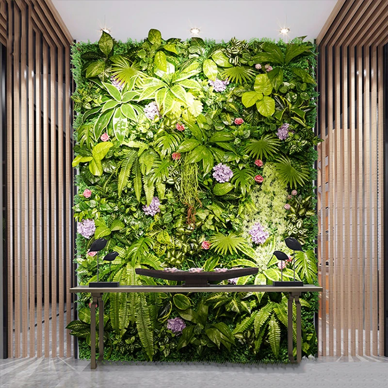 ZWQ01 Wholesale Price Cheap Artificial Leaves Green Grass Wall Ecological Artificial Tropical Plant Wall For Decoration