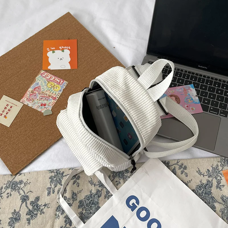 Mini Sac à Dos Solide en Velours Côtelé pour Femme, Petits Sacs Simples et Décontractés pour Livres d'Étudiants, Sacoches de Voyage, Nouvelle Mode