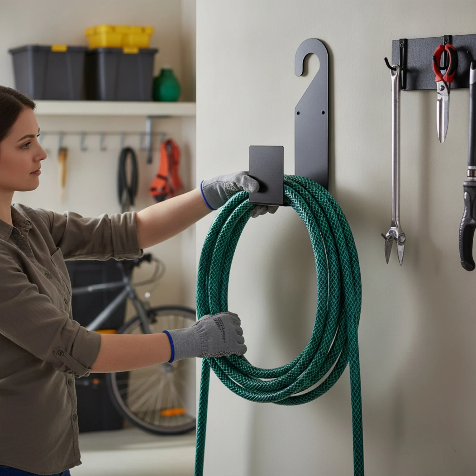 L-Shaped Metal Garden Hose Hanger Outdoor Hose Hanger with Front Retaining Panel Long-Lasting Sturdy for Utility Areas, Garage
