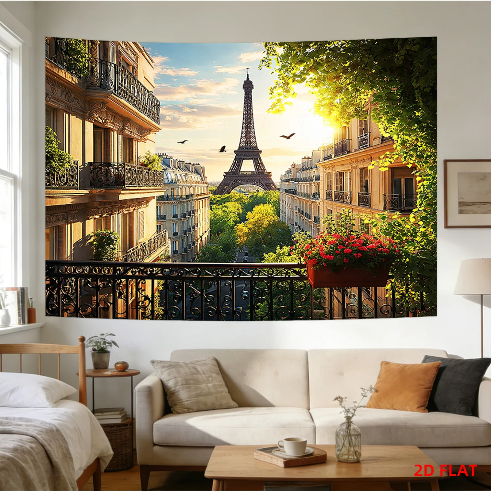 Paris Eiffel Tower Parisian Parisian Apartment Louvre Museum City View Living Room Wall Tapestry Decoration Art Decor Canvas