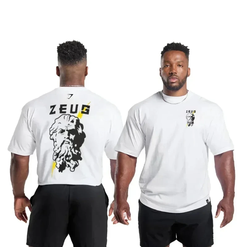 American Muscle Shark T-shirt Street Fitness Printed Sports Short-sleeved Tees Men Women Chris Training Strength Cotton Tops