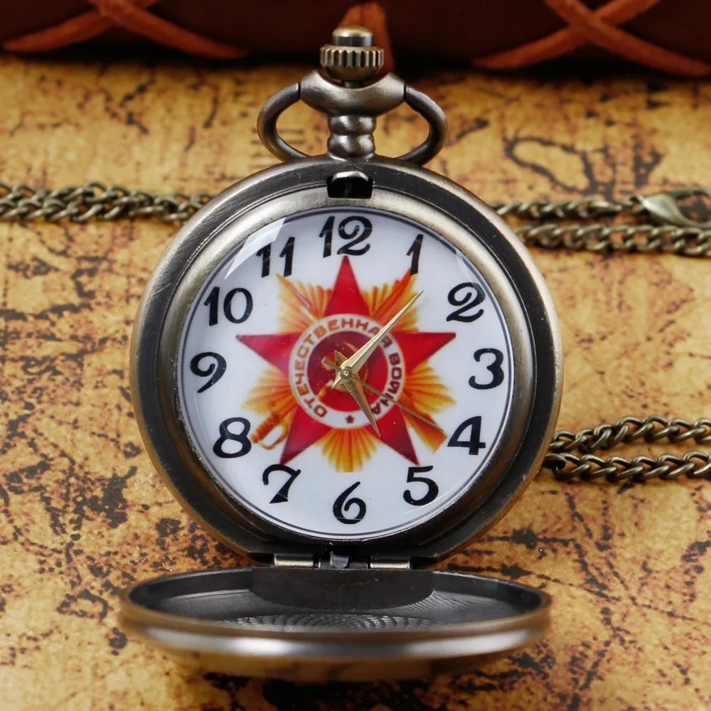 شارات المنجل المطرقة ساعات الجيب الكوارتز قلادة سلسلة البرونزية قلادة ساعة النساء الرجال لهدايا عيد الميلاد