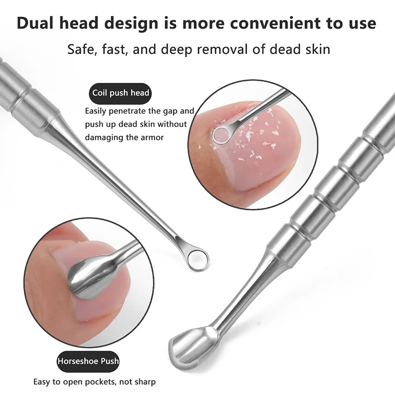 Double-ended Stainless Steel Circle/Horseshoe Header Nail Cuticle Pusher Remover Manicure Cleaner Care Tool