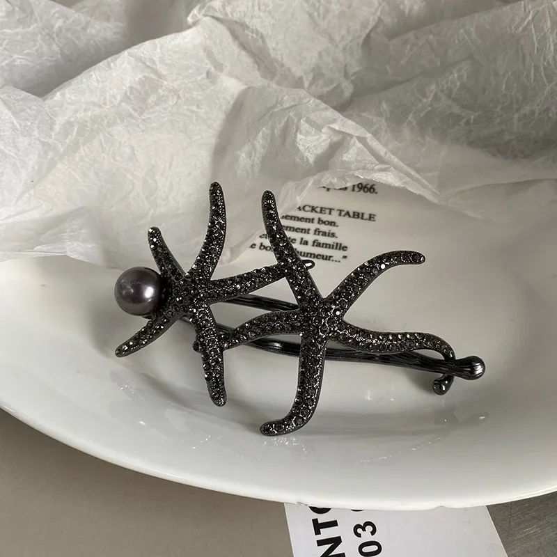 1 buah cahaya bintang laut berlian penuh klip putar mewah bagian belakang kepala rambut melingkar kartu rambut rasa tinggi gesper kodok rambut