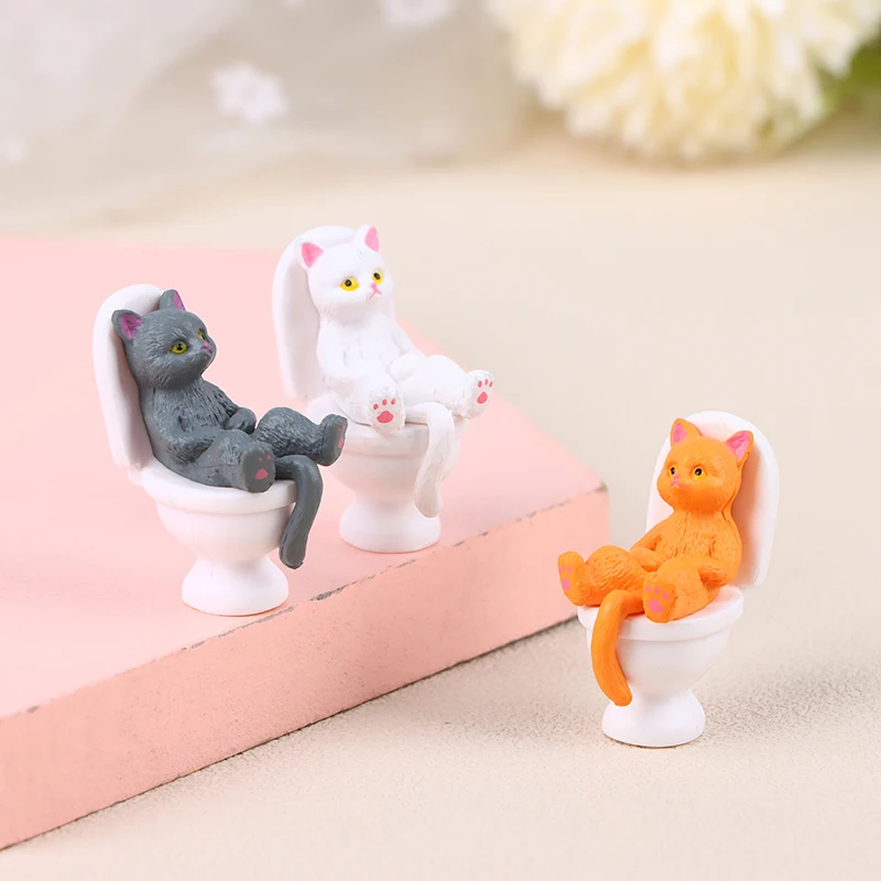 Estatuilla de gato en miniatura de la serie Toilet, estatua de gato de larga duración, bonita, decoración de Mini casa de muñecas de oficina, 1Pc