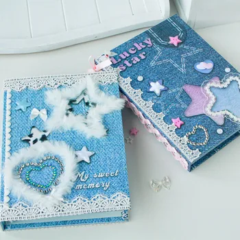 Original Design A5 Karten binder Denim Plüsch Jeans Kawaii Kpop Album Band Strass steine Dekor handgemachte Bilds chutz Buch