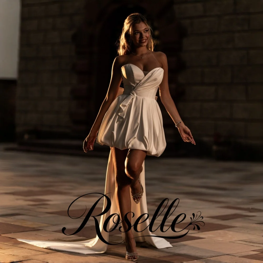 ROSELLE Sweetheart Sleeveless Mini A-Line Wedding Dress Pleat Bow Open Back Elegant 2026 Bridal Gown Customized свадебное платье