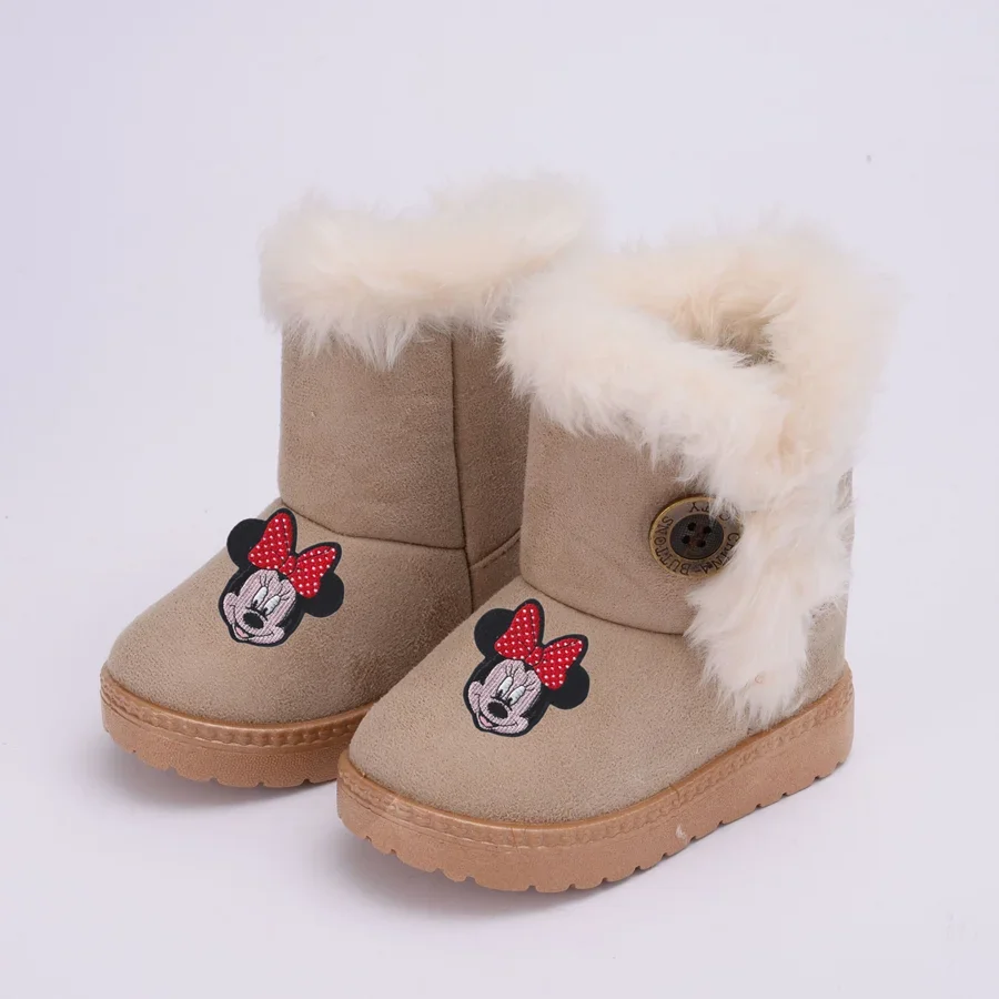 Disney tureMouse-Bottes en coton épaissi pour enfants, chaussures décontractées pour filles et garçons, chaussures chaudes pour bébé, hiver