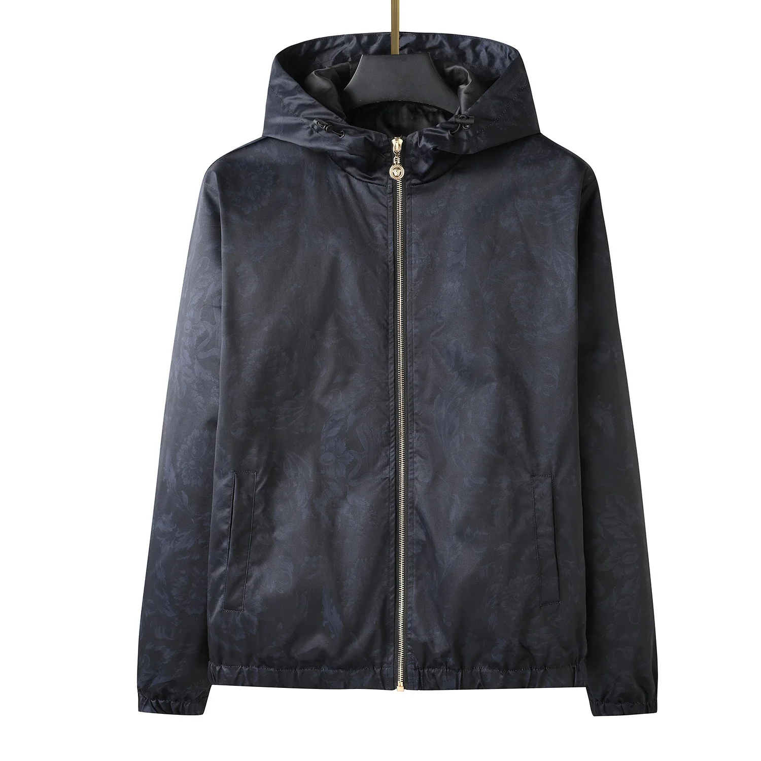 

New luxury Men Metal Zip Up Flowers Print Varsity Coats & Jackets / Down Coats acetate Fiber Sunscreen windproof Thin #E43