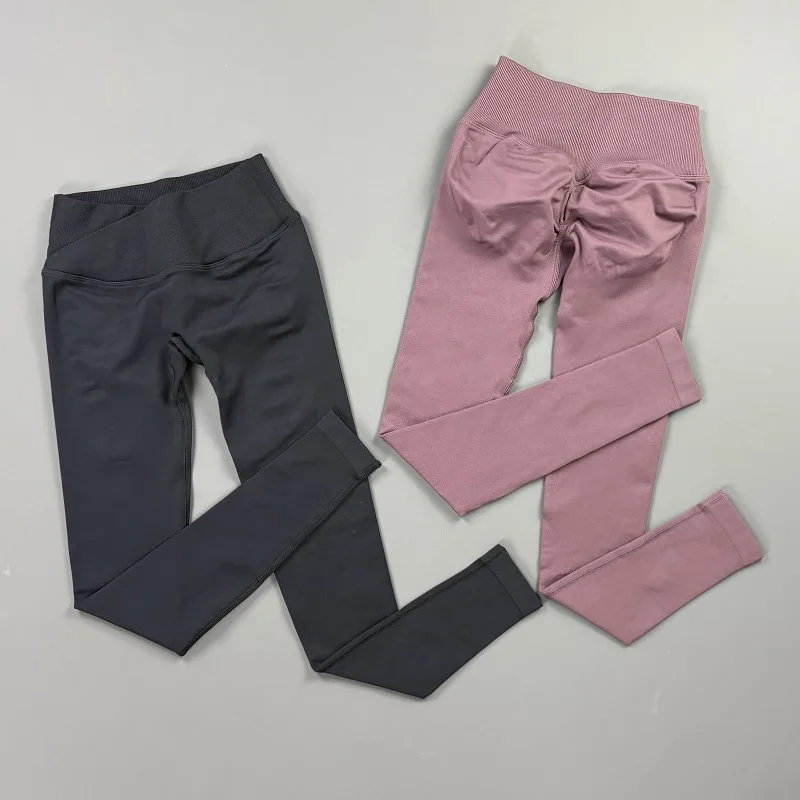 Vision Seamless Workout Leggings Women Crossover Rib V Waist Scrunch Butt High Elastic Slim Fit Pants Gym Yoga Pilates Trousers