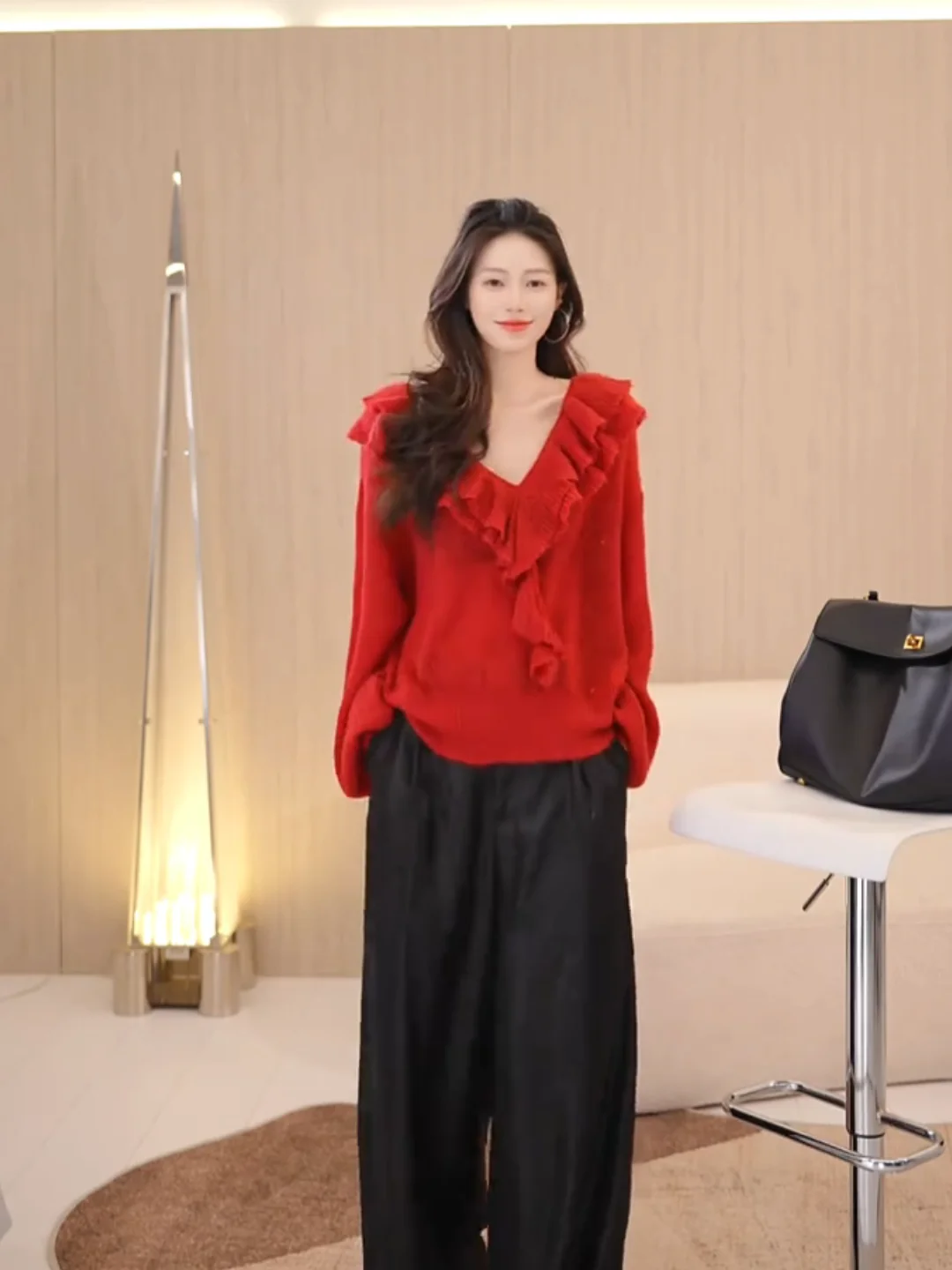 

Ele Faionable Трикотаж Свободный женский роскошный повседневный универсальный модный топ на осень-зиму V-ne Long Sve