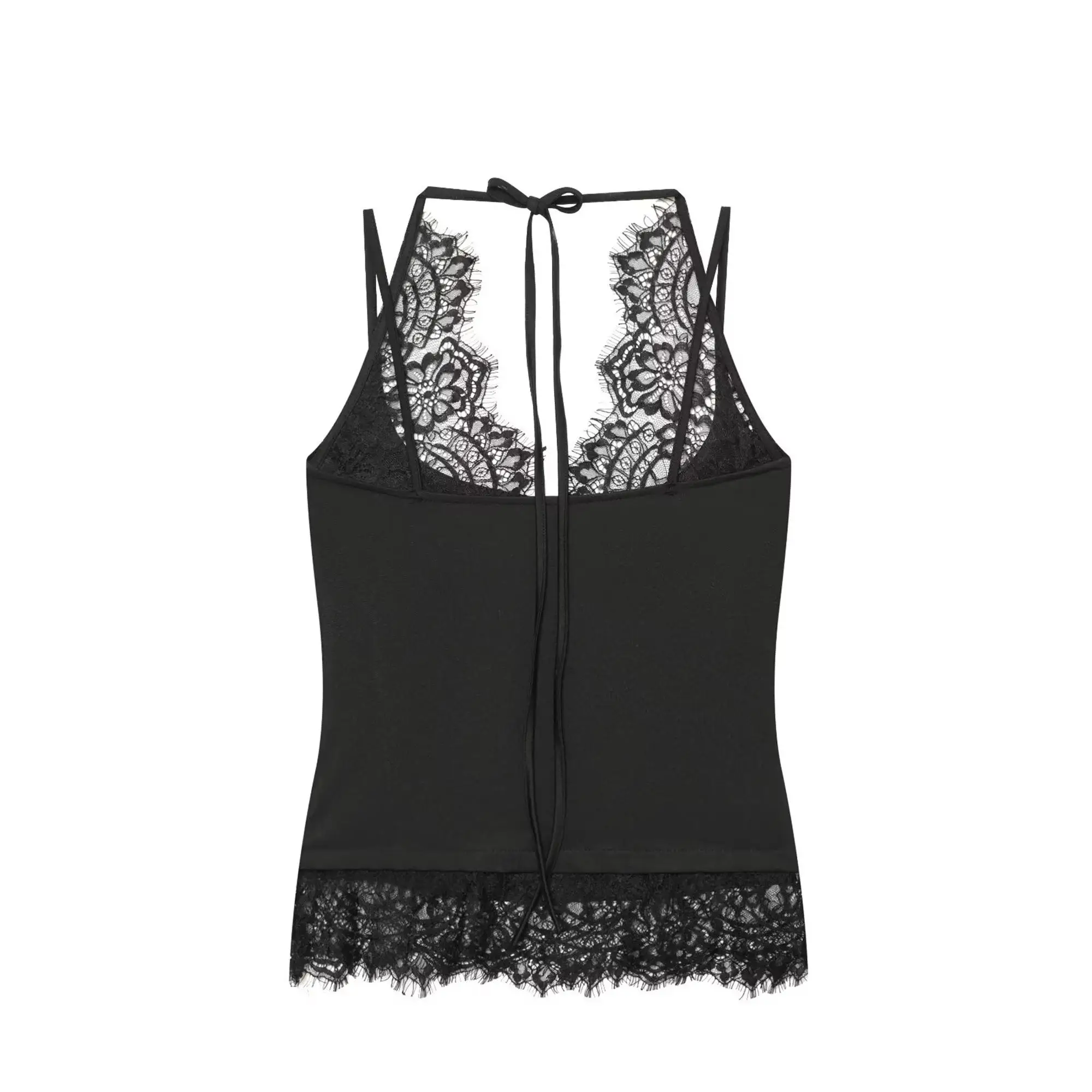 TFMLN Damen Neckholder-Top mit Spitzenbesatz, schickes ärmelloses Cami-Top, Sommer, neu, einfarbig, sexy, schlankmachend, für Ausgeh-Looks, lässige Damenbekleidung – Detail 3