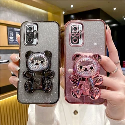 Note10Pro Glitter Bling Bear Silicone Phone Holder Case On For Xiaomi Redmi Note 10 Pro Max Girl Woman Stand Back Cover