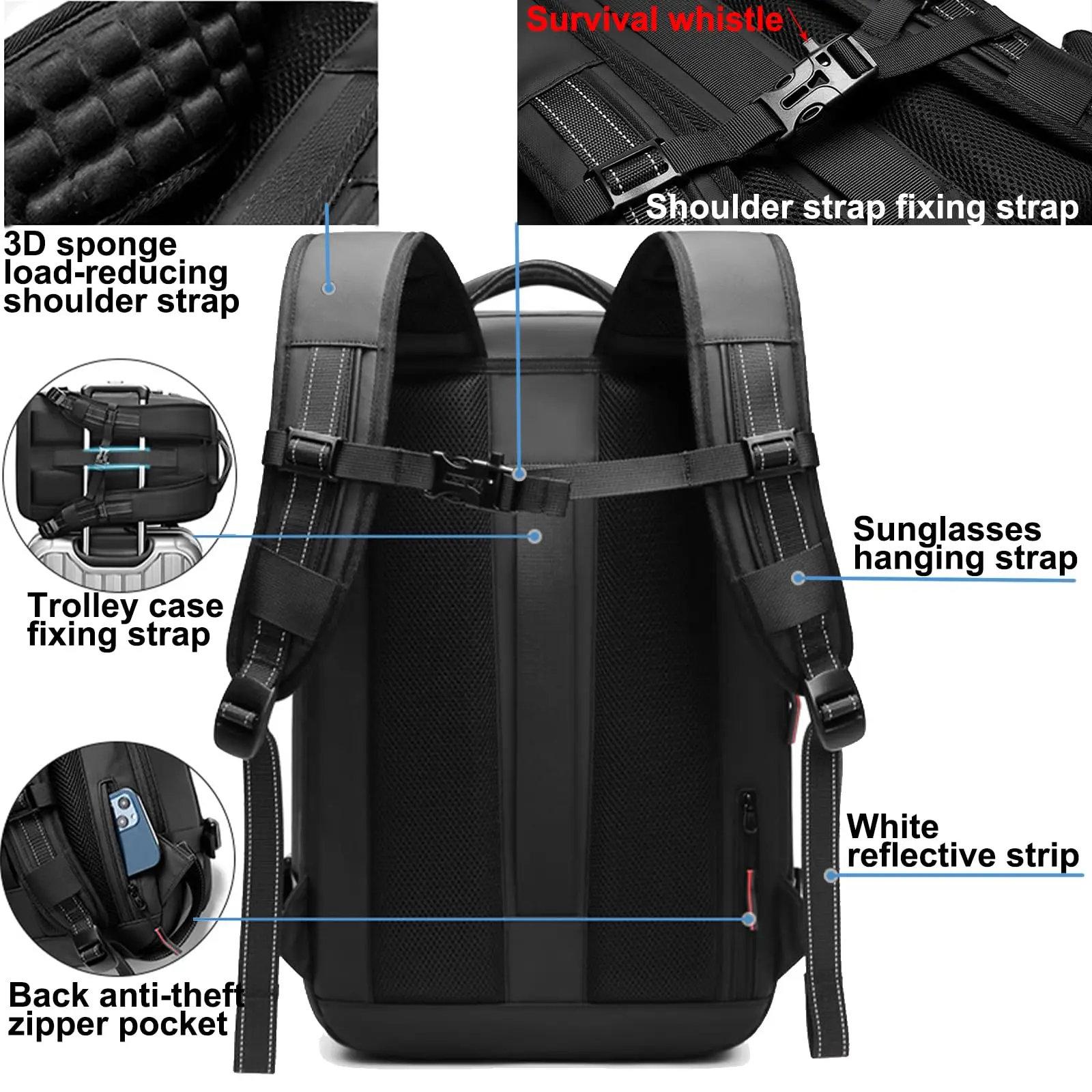 Ningkin men's backpack, 60 liter expandable vacuum compression backpack, waterproof and anti-theft large capacity travelbackpack