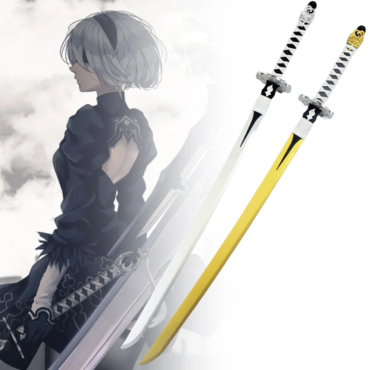 47 Zoll YoRHa 2B Katana Holz großes Schwert Anime Nier Cosplay Prop Ninja Messer echte Größe japanisches Katana Samurai Schwert Säbel Geschenk