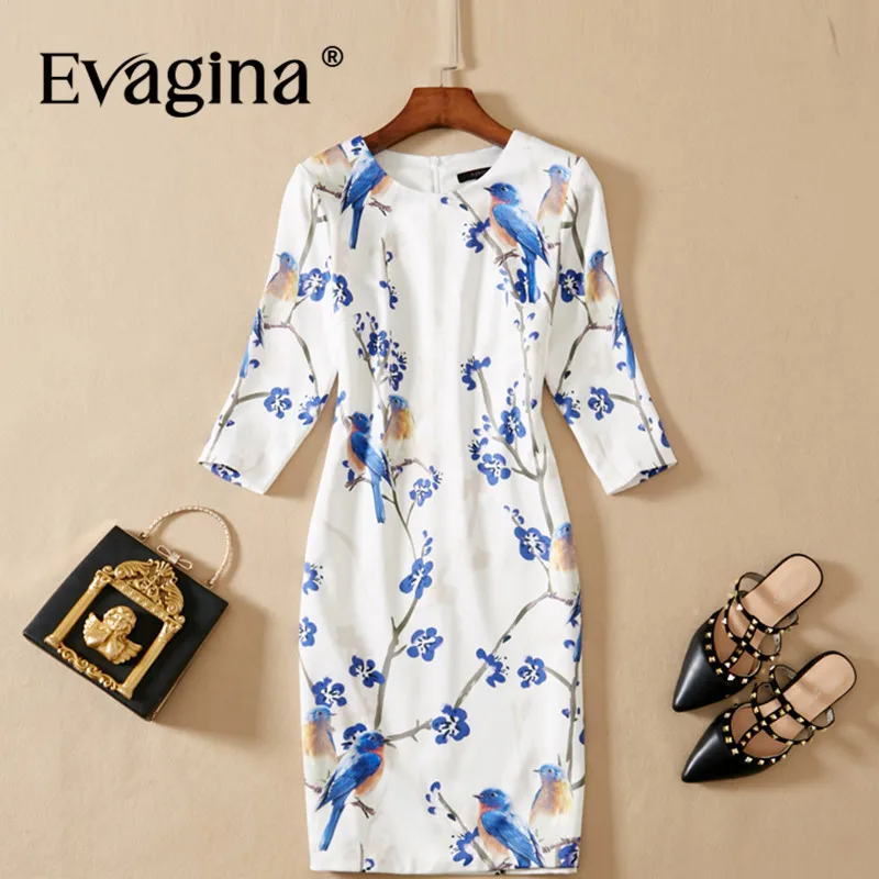 

Evagina Three Quarter Sleeve Vintage Printing Mini Dress 2024 Spring Summer New Women's Streetwear Ivory White Dresses