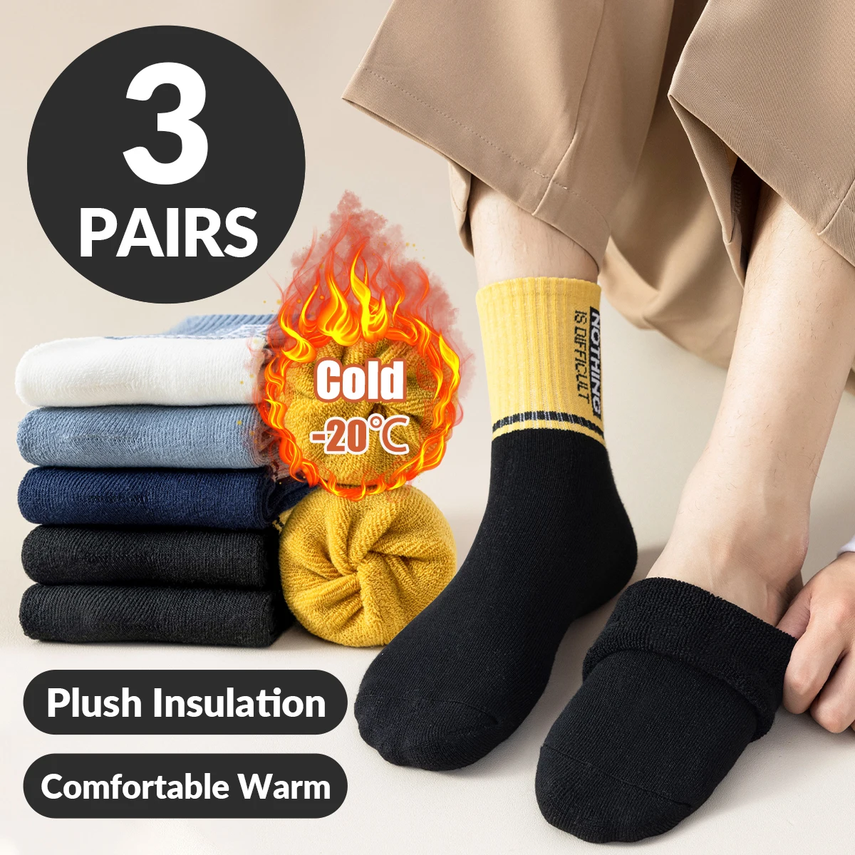 

3 пары мужских осенне-зимних носков с надписями, модные, в спортивном академическом стиле, из плотной и теплой шерстяной петли, средней длины