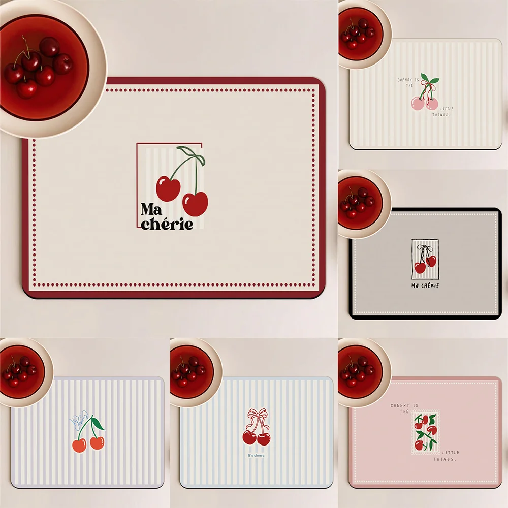 Niedliche Kirsch-Superabsorbierende Geschirrtrockenmatte für Küchen-Tischware, Tischset, Abtropfmatte, Getränkehalter, Waschbar