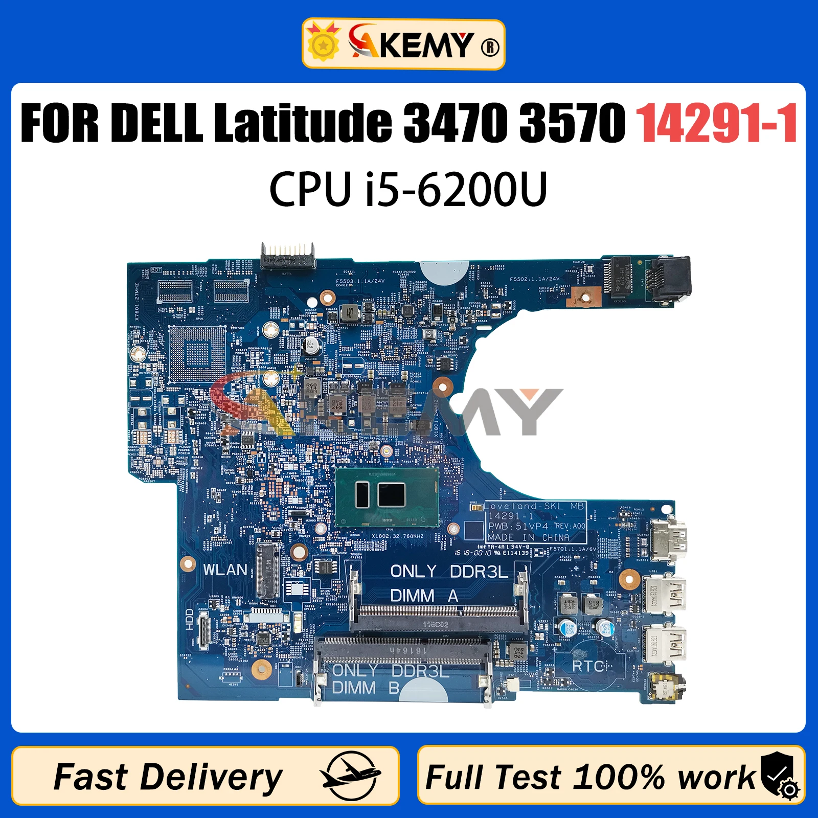 AKEMY 14291-1 Laptop Motherboard For dell Latitude 3470 3570 CN-0XHXH4 XHXH4 Notebook Mainboard with i5-6200U CPU 51VP4 Tested