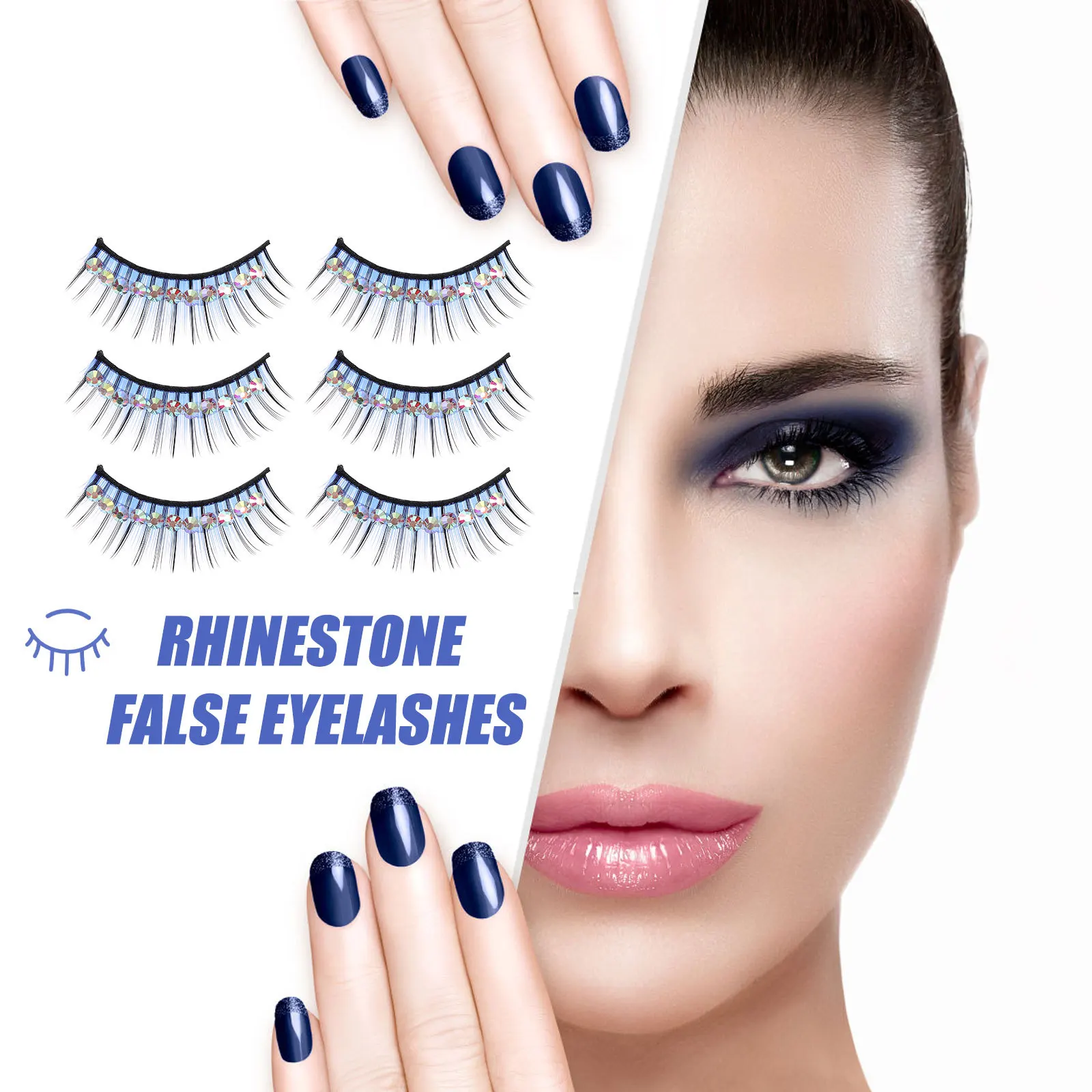 5 Par Sztucznych Rzęs z Diamentami, Gęste, Lekkie, Efektowne Rzęsy do Fotografii, na Specjalne Okazje, Pokazy Taneczne, Glamour