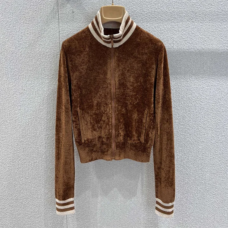 

Высококачественный женский кардиган с воротником-стойкой на молнии и тканевым свитером контрастных цветов 251102300