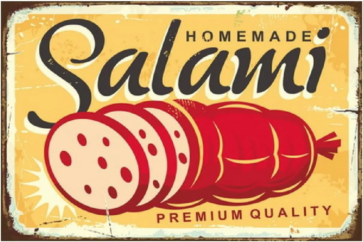 Retro Tin Sign Metal Poster Vintage Wall Decor, Homemade Salami Premium Quality, for Pub Restaurants Cafe Club Plaque Man Cave W