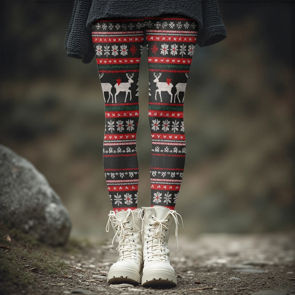 المرأة الشمال عيد الميلاد طباعة الحرارية طماق الشتاء الدافئة الجوارب الحرارية مع الرنة ندفة الثلج نمط مثير سليم صالح السراويل #3