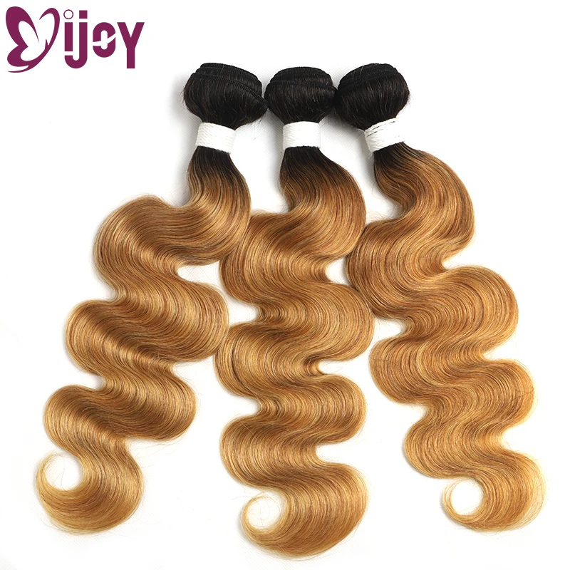 Body Wave Bundles Human Hair 1/3 PCS Pre-colored Brazilian Hair Extensions Ombre Honey Blonde Non-Remy Hair Weave Bundles IJOY