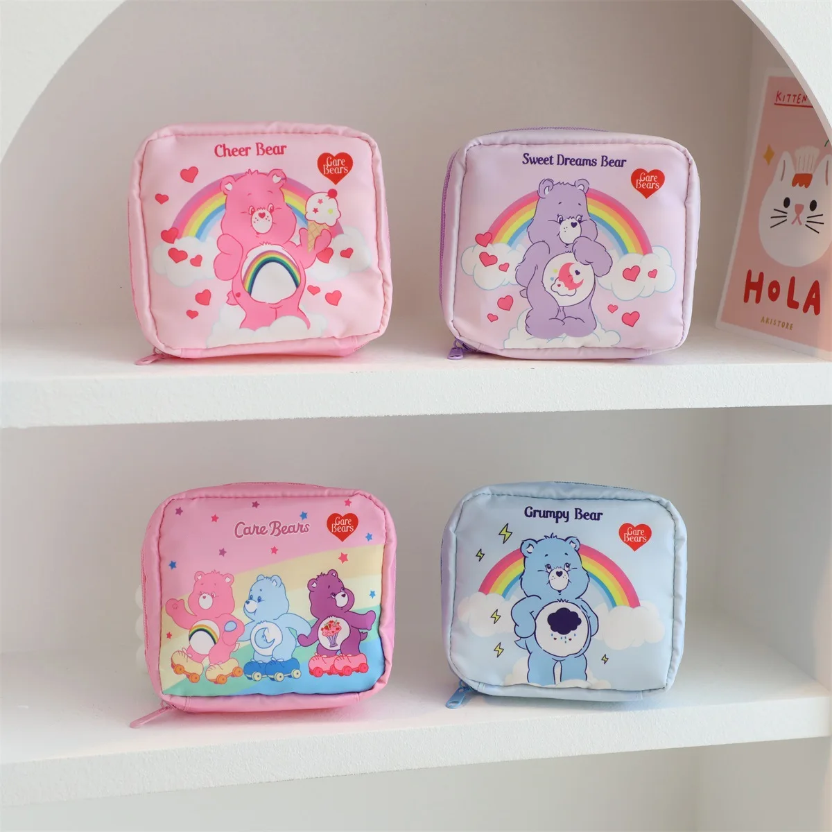 Care Bears Makeup Storage Bag Anime Baby Hugs Tugs Grams Bear Cartoon Girl Sanitary Napkin Print Lipstick Storage Zipper Gift