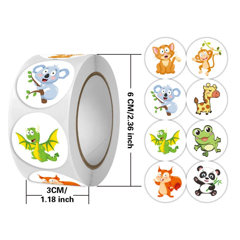 

Cartoon Animal Stickers 500Pcs per Roll, Gift Wrapping Seal Stickers, Round Adhesive Labels for Packaging Envelopes Crafts