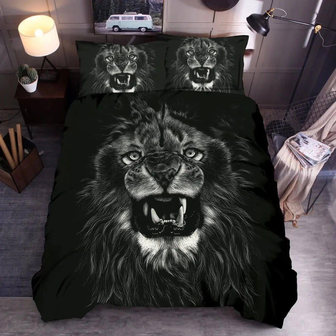 

Animal Polyester Duvet Cover Set King Queen Twin Full Size Wild Animals Wolf Lion Fox Tiger 3D Print for Boys Bedding Set