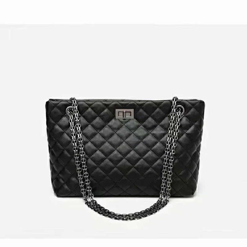

New Women's Handheld Bag Small Fragrant Wind Fashion Shoulder Bags Trend Black Rhombic Lattice Chain Bag Versatile Crossbody Bag