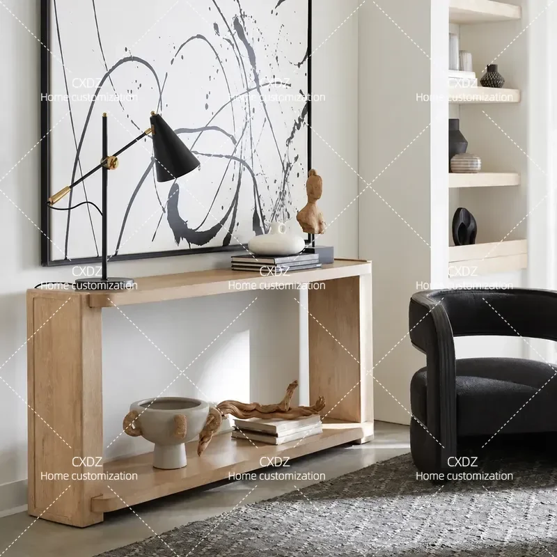 Medieval Style Solid Wood Desk Simple Modern Wall Mounted Console Table Creative Art Decoration Case for Homestay Living Room
