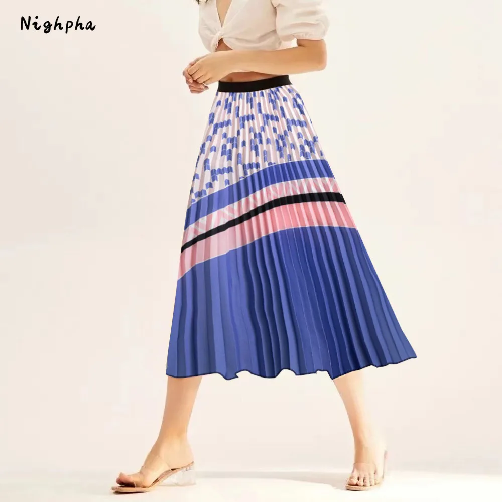 

Nighpha Women's Vintage Printed Pleated Skirt High Waisted Midi Long Skirt Big Swing A-Line Skirts Causal Holiday Spring Summer