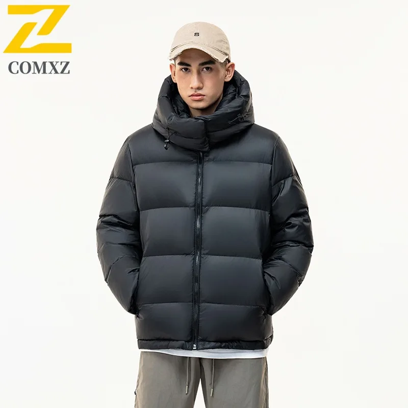 COMXZ Korean Style Men Stand Collar Down Jacket Oversize Slim Fit Waterproof Keep Warm Fashionable Duck Down Streetwear 2025