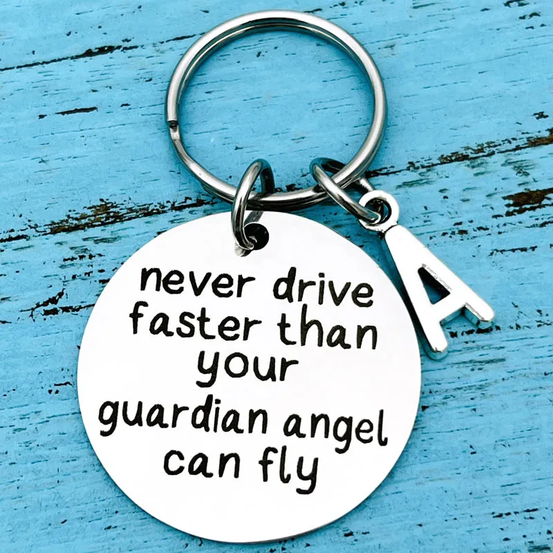 New Driver Gift, Never Drive Faster Than Your Guardian Angel Can Fly Sweet 16 Sixteen Keychain, Drive Safe Gift for Son Daughter