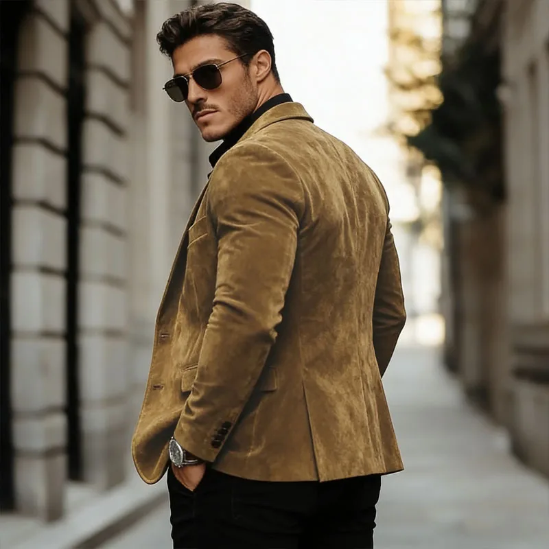 Vintage Men's Velvet Blazer Classic Slim Fit Notch Lapel 2 Button Jacket Elegant Casual Business Simple Spring Sport Coat