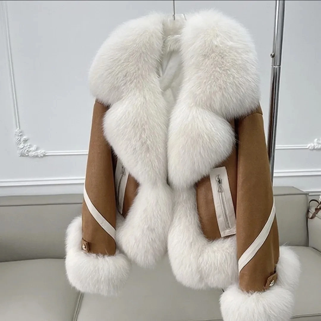 2025 Imitation Fox Fur Coat Women Short Autumn Winter New Padded Thicken Fashion Suede Coat Women Warm Thicken Fur Coat Outwear