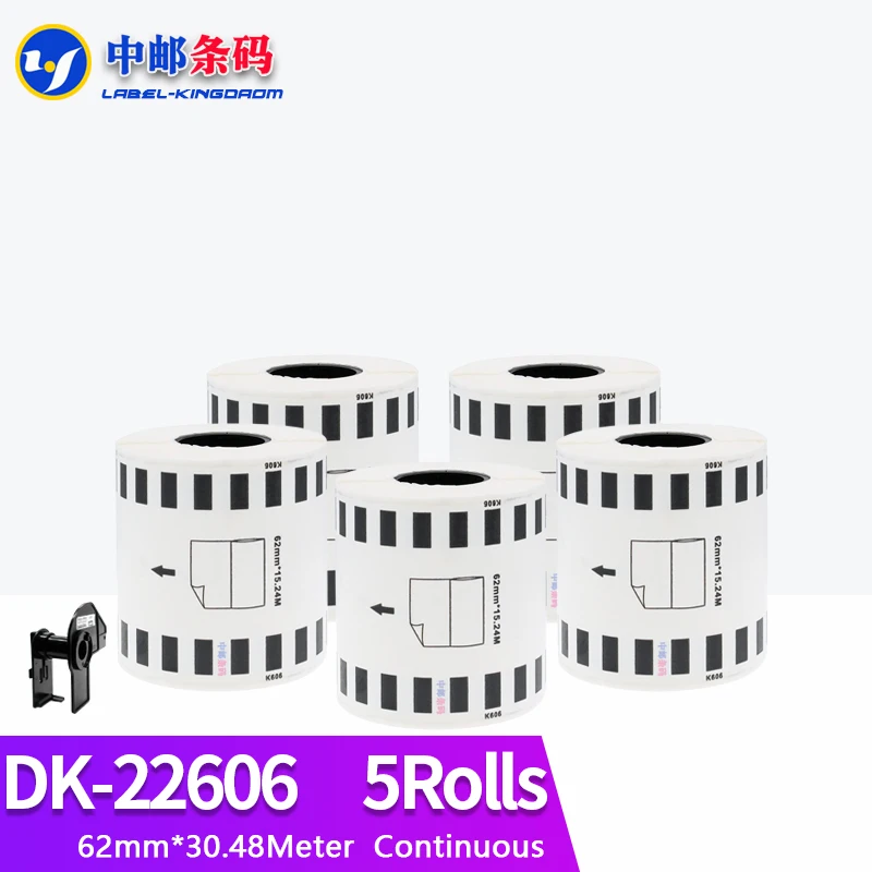 5 Refill Rolls Compatible DK-22606 Label Yellow Film Coated 62mm*15.24M Continuous for Brother Printer DK-2606