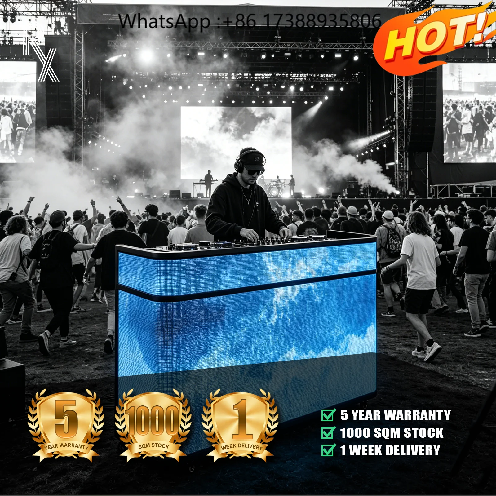 RX Portable LED DJ Booth Table Indoor 4K HDR10+ Led Advertising Video Wall P1.86/P2/P2.5 5-Year Warranty for Nightclub/Disco/Bar